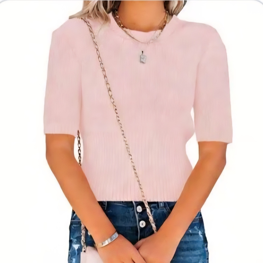a new day Women's Soft Pink Short Sleeve Crewneck Sweater- A New Day.